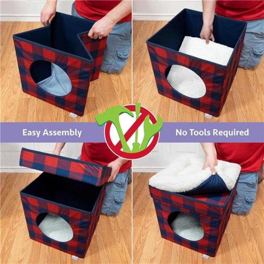 Kitty City Large Cat Bed, Stackable Cat Cube, Indoor Cat House Cat Scratcher,Red